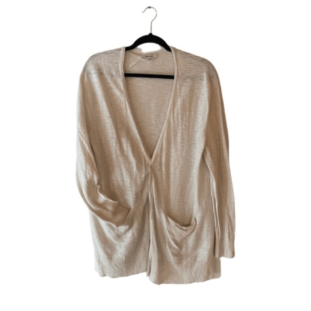 Madewell White Ribbed Open Front Cardigan Front Pockets Small